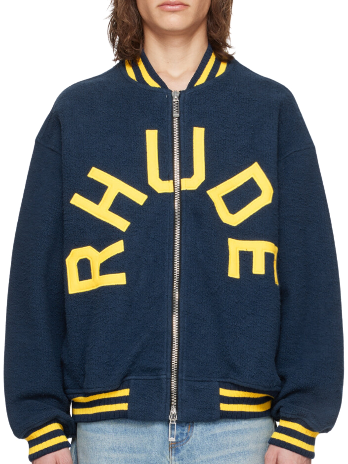 Rhude Jacket Oversized Terry Varsity Logo Navy-Yellow